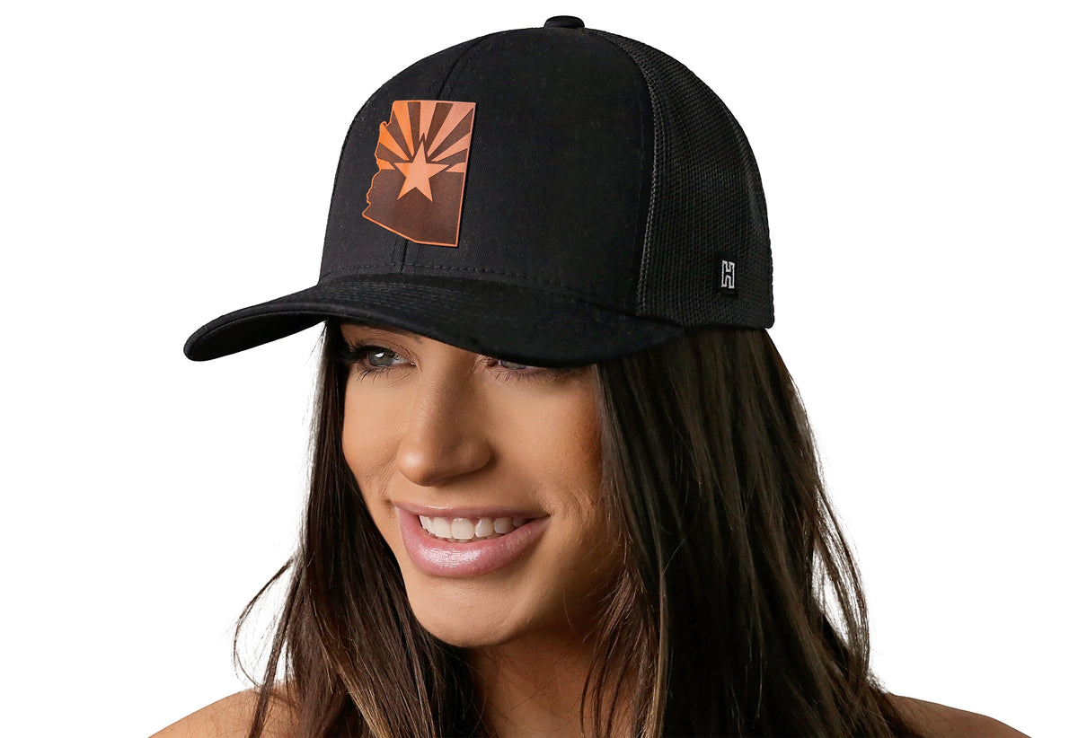 Arizona Flag Trucker Hat | Leather State Outline AZ Snapback