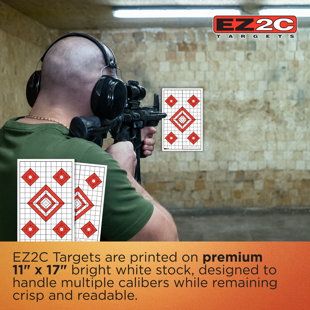 25 EZ2C Targets Style 28: Five Diamonds. Pad of 25 Paper Shooting Targets 11”x17” USA MADE