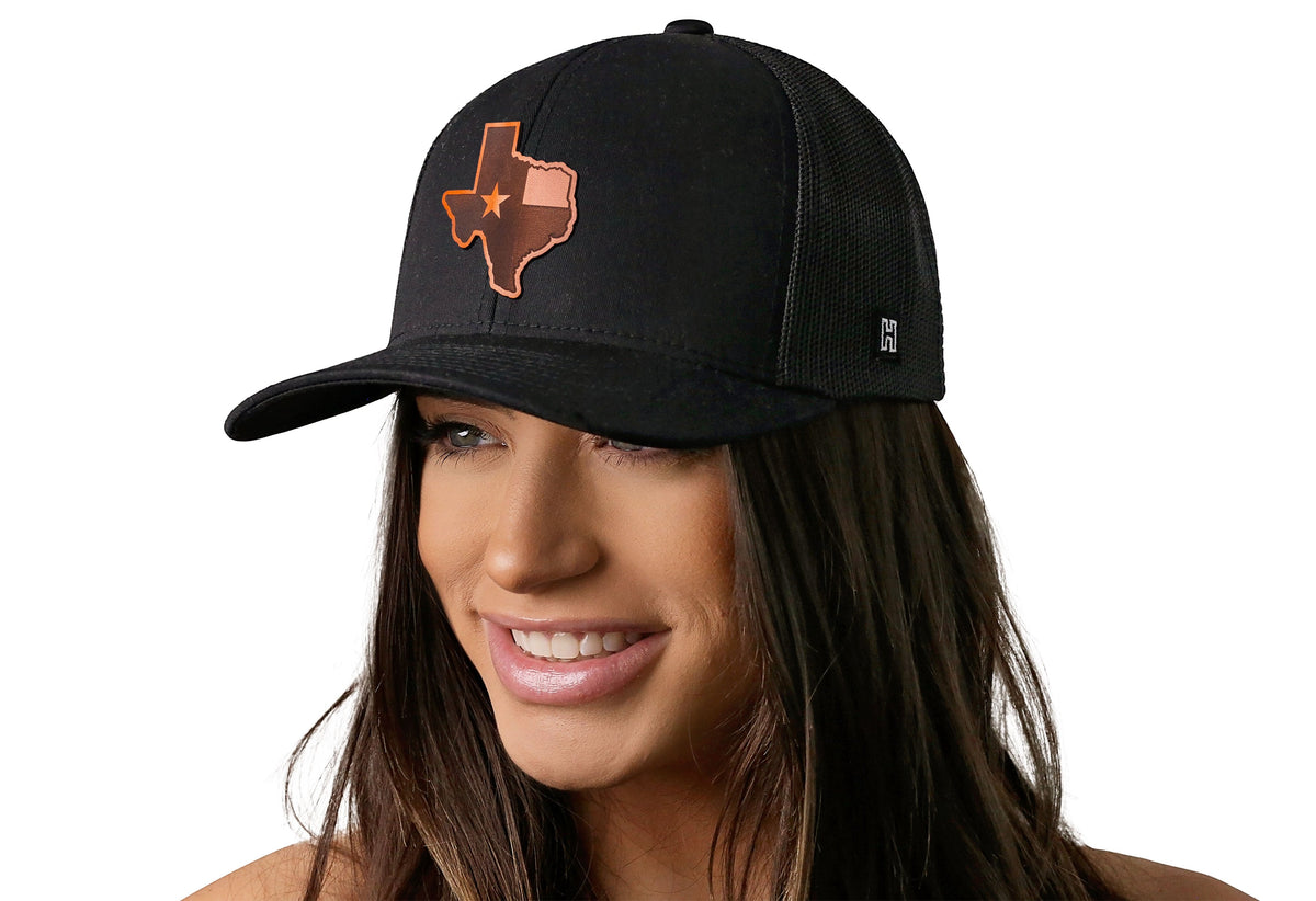 Texas Flag Trucker Hat | Leather State Outline TX Snapback