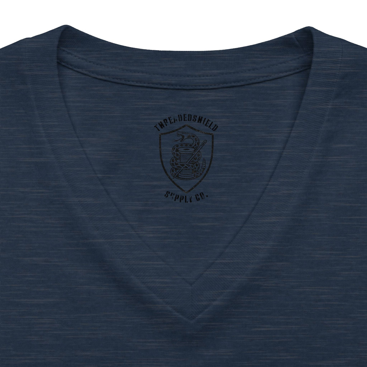 ThreadedShield Supply Co. Women’s Crest & Flag Relaxed V-Neck Tee