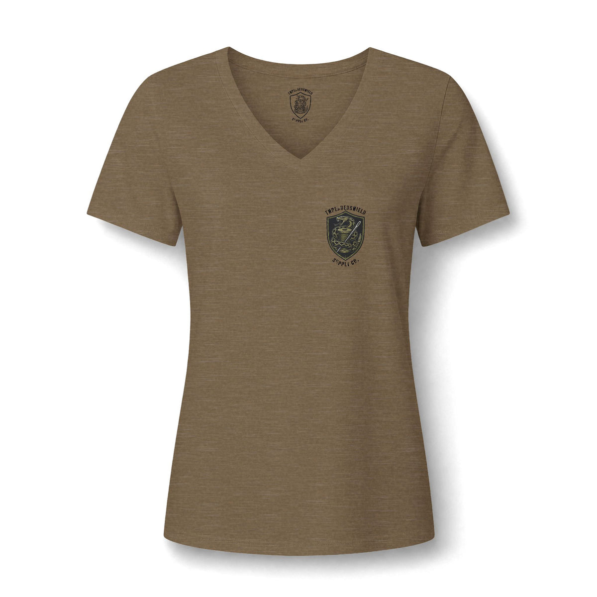 ThreadedShield Supply Co. Women’s Crest & Flag Relaxed V-Neck Tee