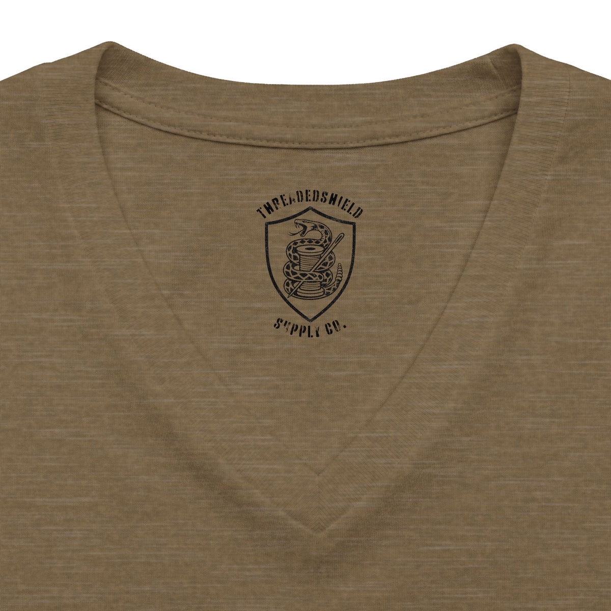 ThreadedShield Supply Co. Women’s Crest & Flag Relaxed V-Neck Tee