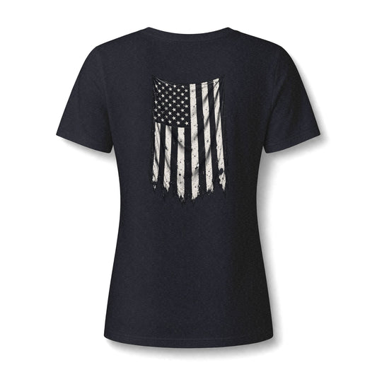 ThreadedShield Supply Co. Women’s Crest & Flag Relaxed V-Neck Tee