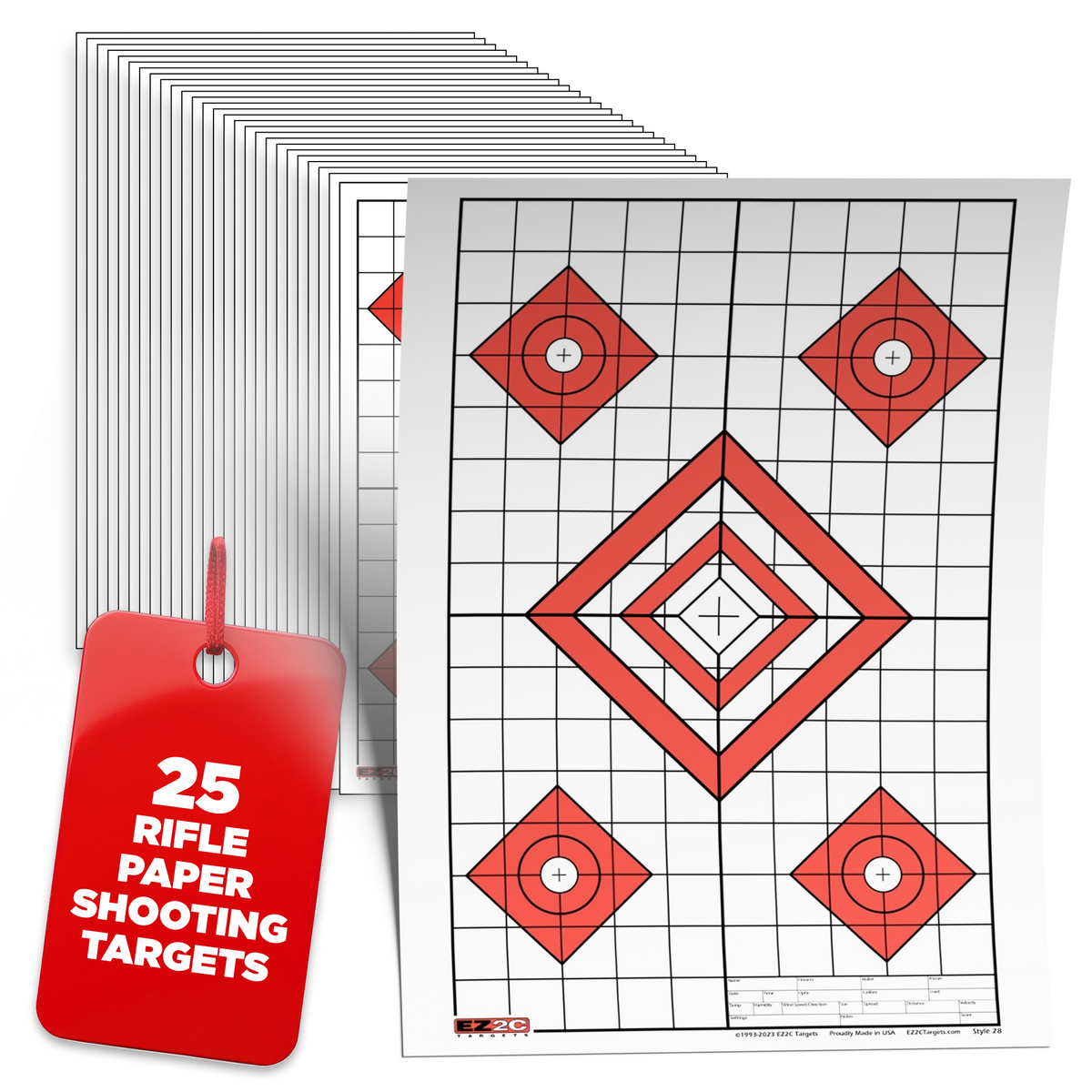 25 EZ2C Targets Style 28: Five Diamonds. Pad of 25 Paper Shooting Targets 11”x17” USA MADE