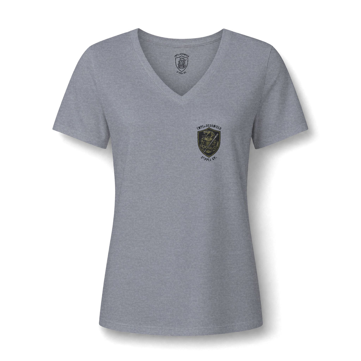 ThreadedShield Supply Co. Women’s Crest & Flag Relaxed V-Neck Tee