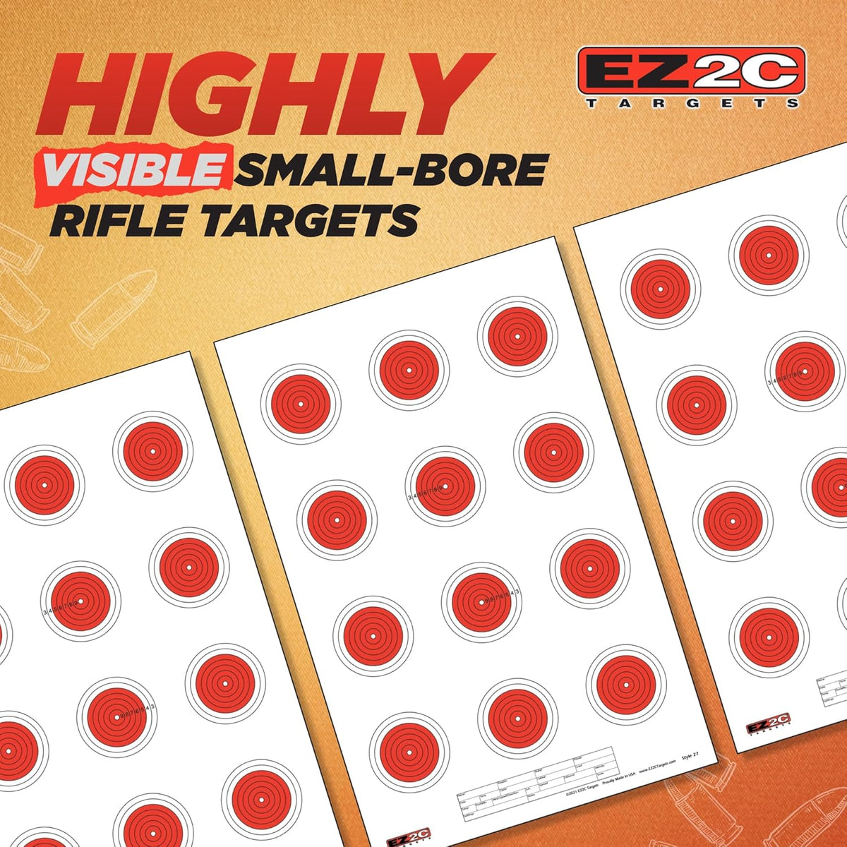 25 EZ2C Targets Style 27/RD10: Small-bore 50ft Paper Shooting Target 11"x17" USA MADE Pad of 25