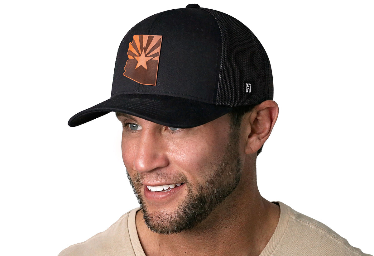 Arizona Flag Trucker Hat  |  Leather State Outline AZ Snapback