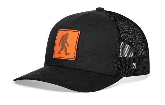 Bigfoot Trucker Hat  |  Leather Sasquatch Snapback
