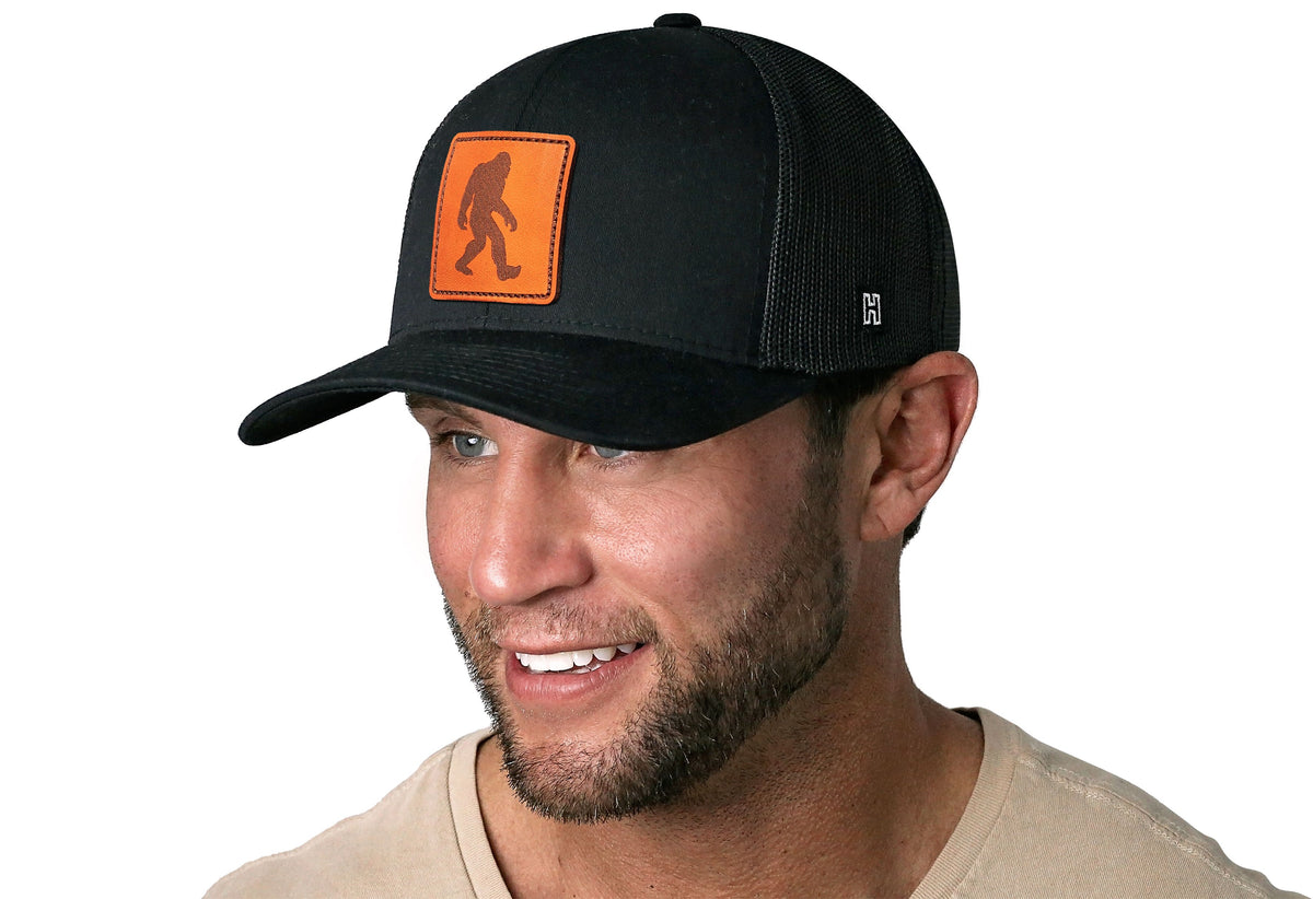 Bigfoot Trucker Hat  |  Leather Sasquatch Snapback