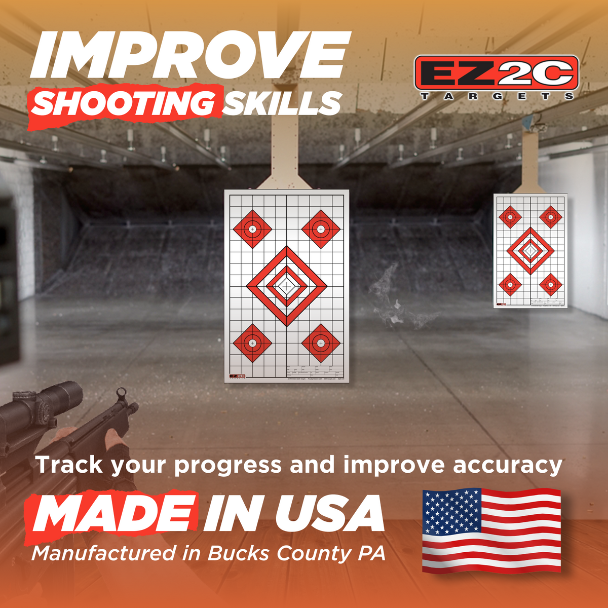 25 EZ2C Targets Style 28: Five Diamonds. Pad of 25 Paper Shooting Targets 11”x17” USA MADE