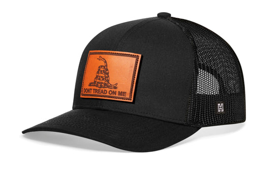 Dont Tread On Me Trucker Hat  |  Leather Gadsden Flag Snapback