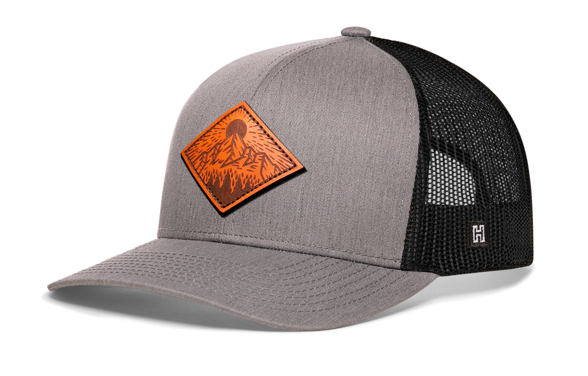 Diamond Mountain and Trees Trucker Hat  |  Leather Outdoors Snapback