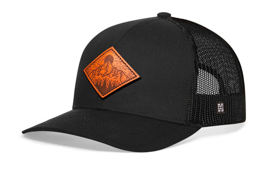 Diamond Mountain and Trees Trucker Hat  |  Leather Outdoors Snapback
