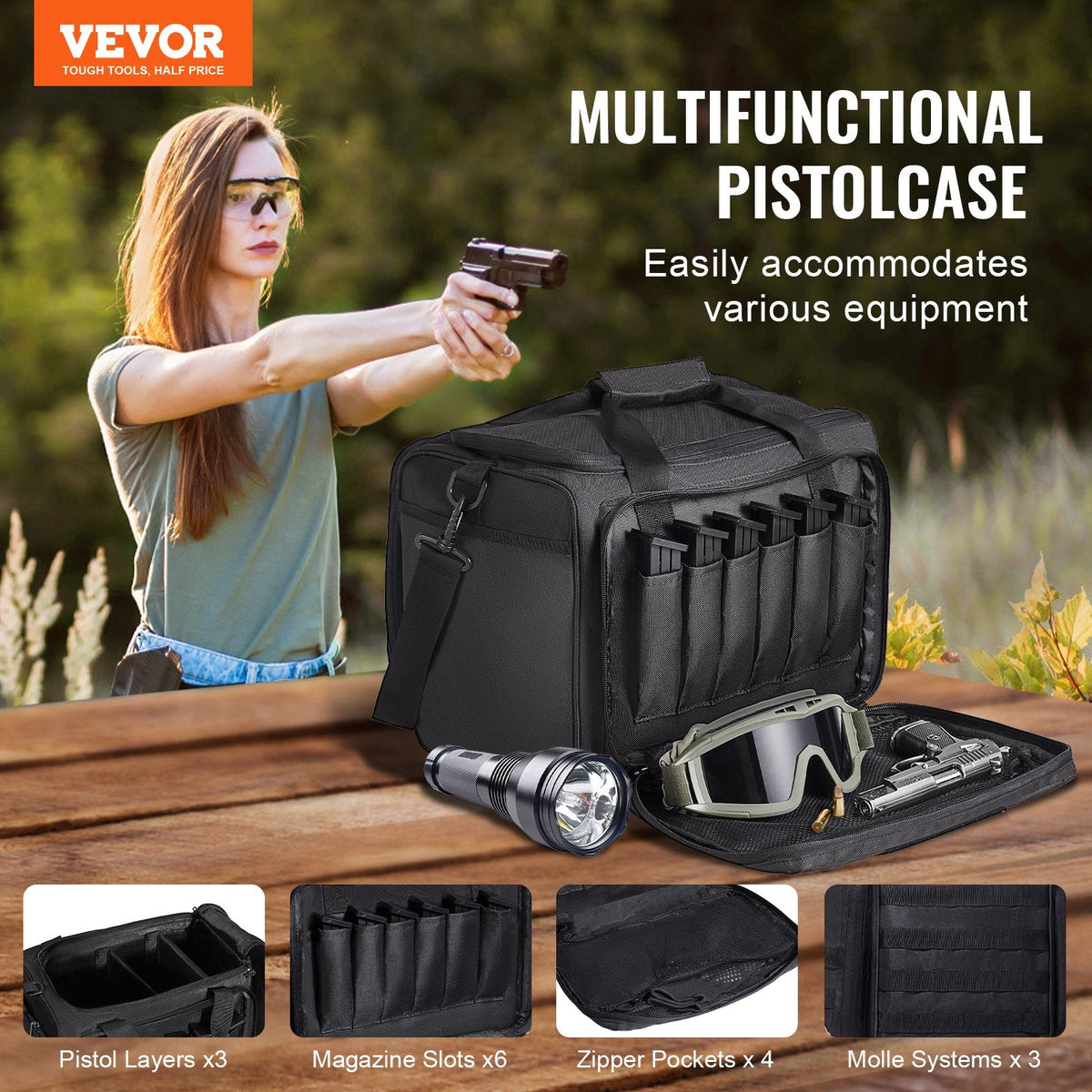 Range Bag for 3 Pistols, with Single Shoulder Strip