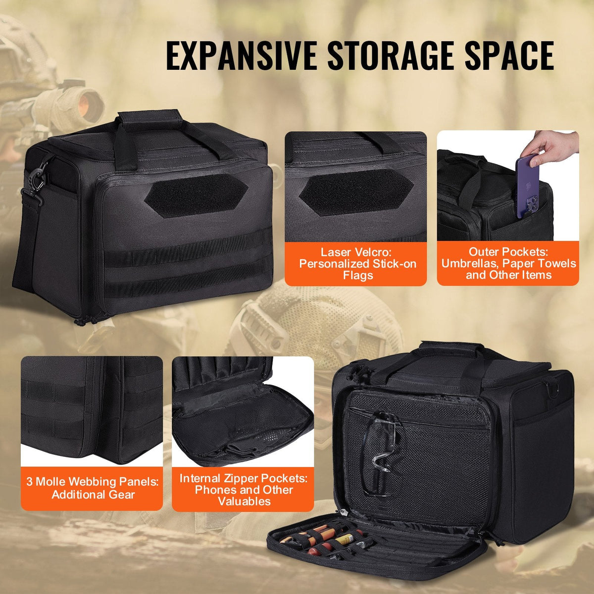 Range Bag for 3 Pistols, with Single Shoulder Strip
