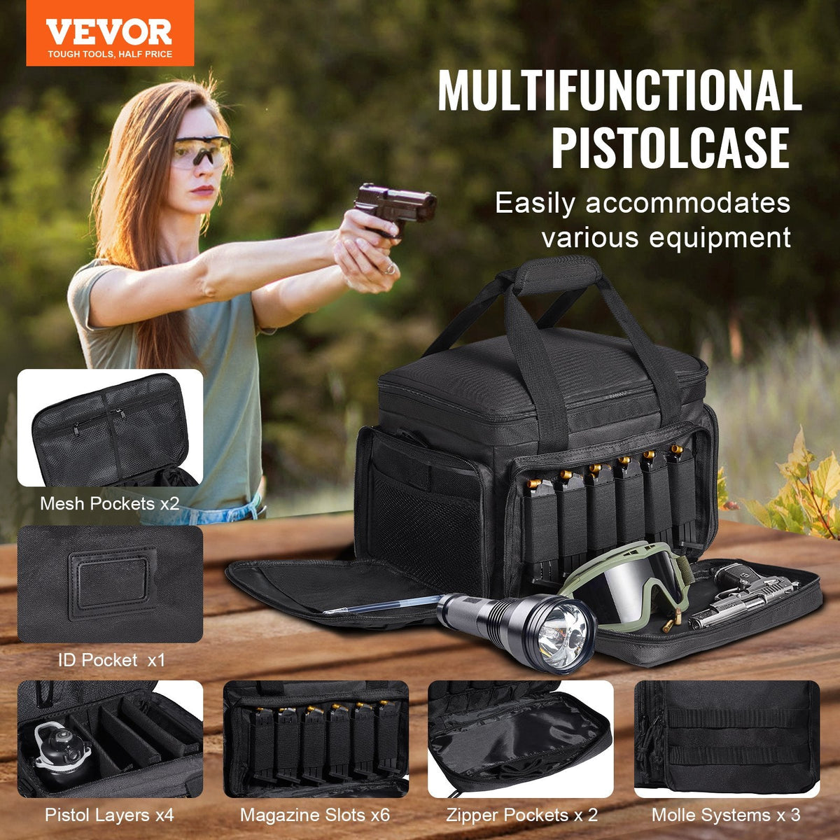 Range Bag for 4 Pistols, with Single Shoulder Strip