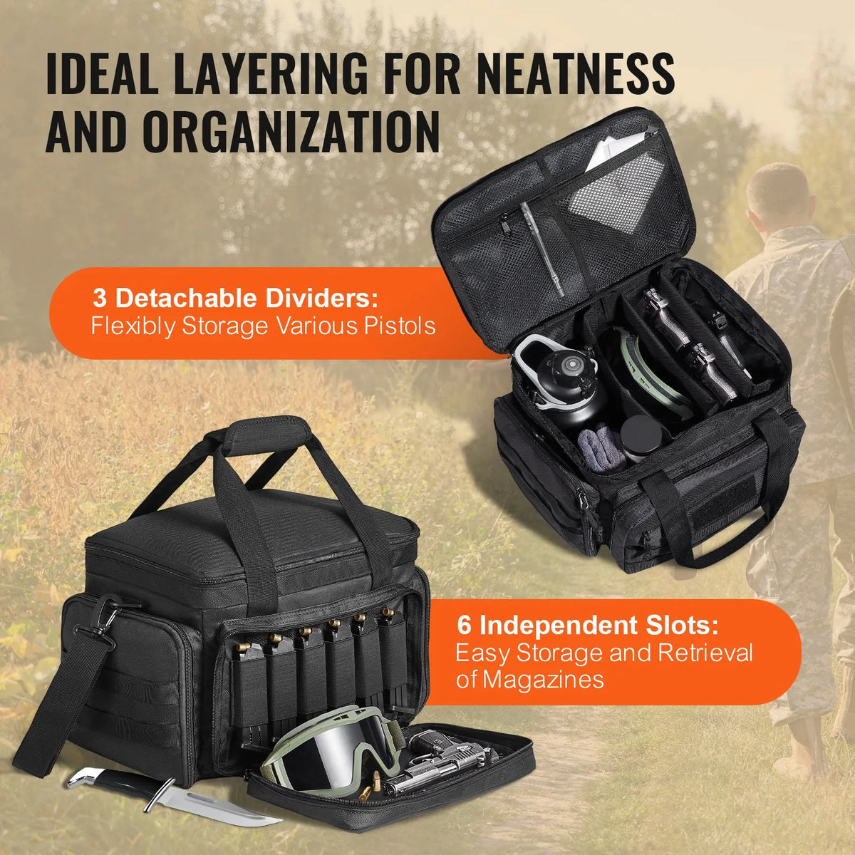 Range Bag for 4 Pistols, with Single Shoulder Strip