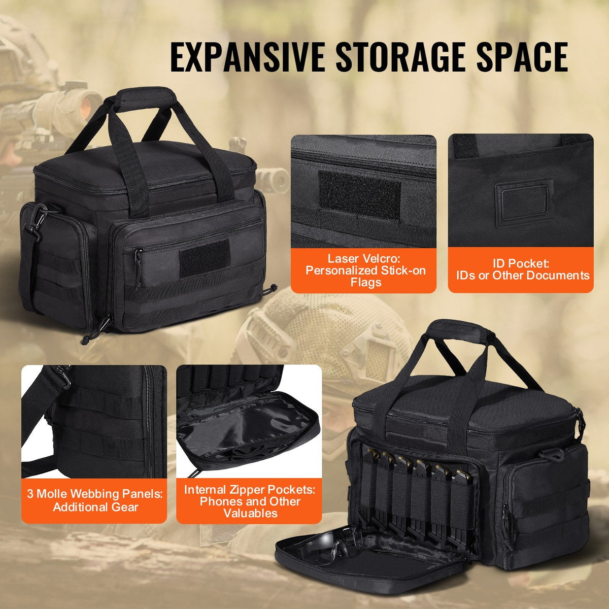 Range Bag for 4 Pistols, with Single Shoulder Strip